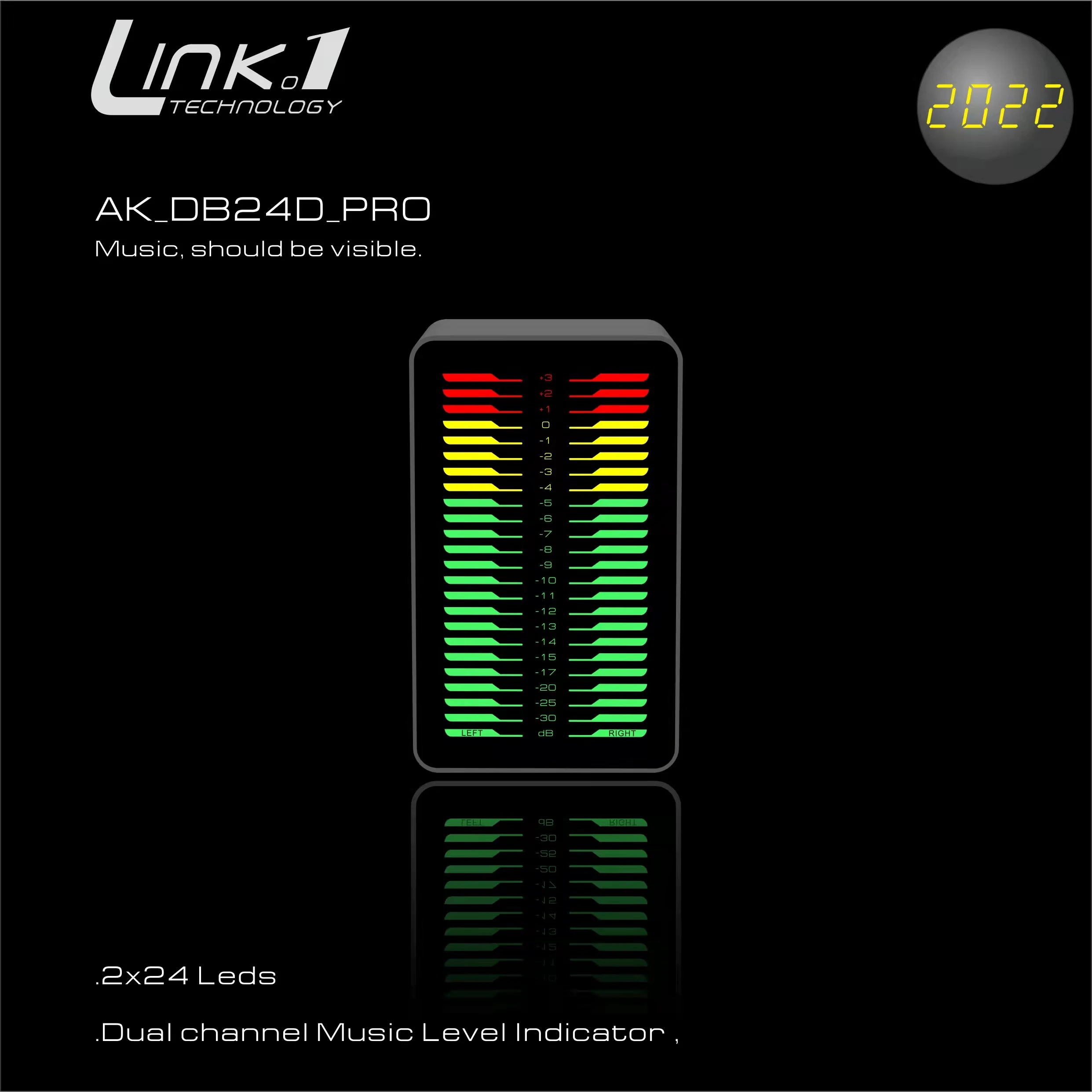 AKDB24D music level light, stereo, aluminum alloy housing, custom DB ruler and classic color matching
AKDB24D music level light, stereo, aluminum alloy housing, custom DB ruler and classic color matching