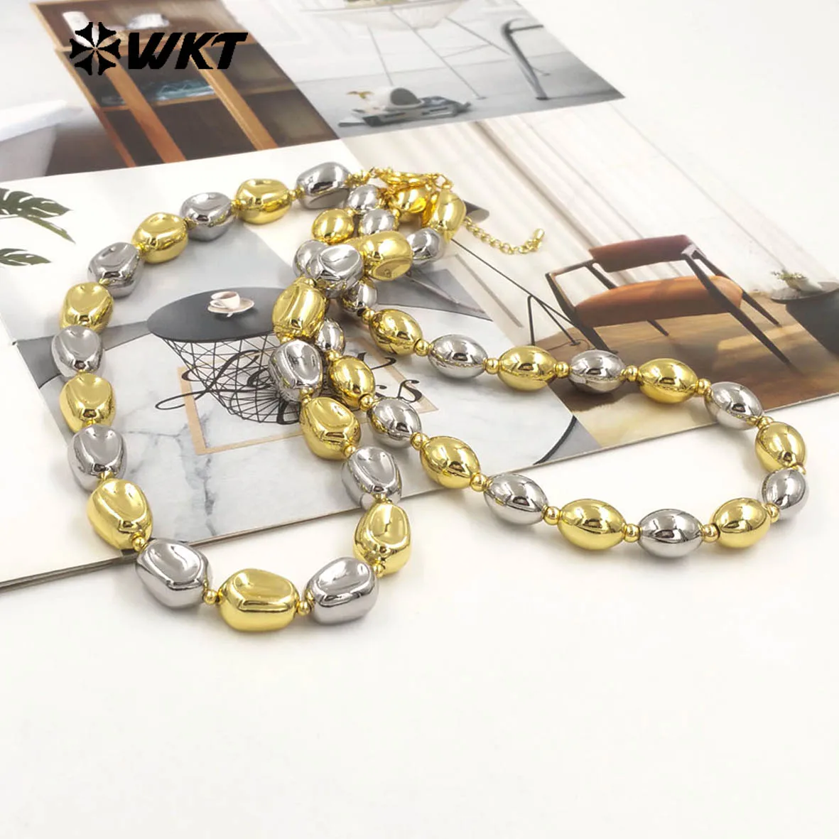 WT-JFN29 High Quality 18K Gold Plated And Silver Round Irregular Natural Brass Beads Exquisite Necklace For Women As Party Dress
WT-JFN29 High Quality 18K Gold Plated And Silver Round Irregular Natural Brass Beads Exquisite Necklace For Women As Party Dress