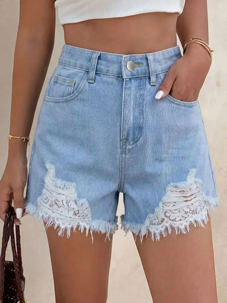 Trendy Lace Splicing Denim Shorts Women's Vintage Ripped Hole Raw Edge High Waist Jean Shorts Summer New Versatile Casual Shorts
Trendy Lace Splicing Denim Shorts Women's Vintage Ripped Hole Raw Edge High Waist Jean Shorts Summer New Versatile Casual Shorts