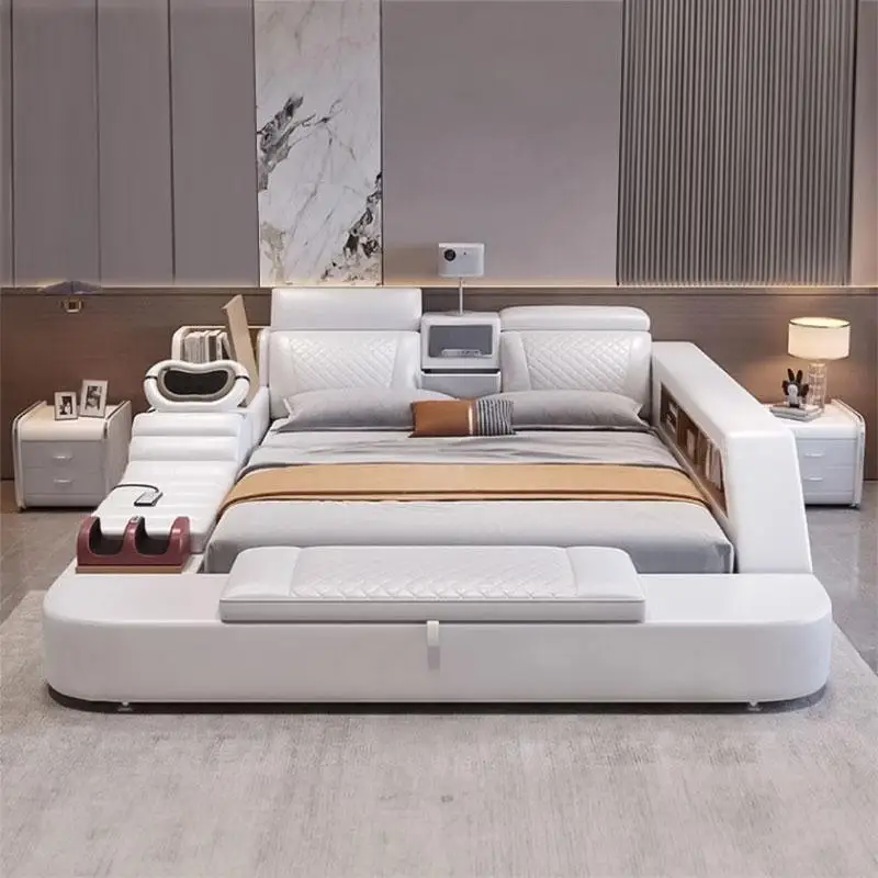 Leather Modern Bed Electronic Aesthetic Luxury Double Bed Smart Nightstands Somieres Y Marcos De Cama Bedroom Furniture
Leather Modern Bed Electronic Aesthetic Luxury Double Bed Smart Nightstands Somieres Y Marcos De Cama Bedroom Furniture