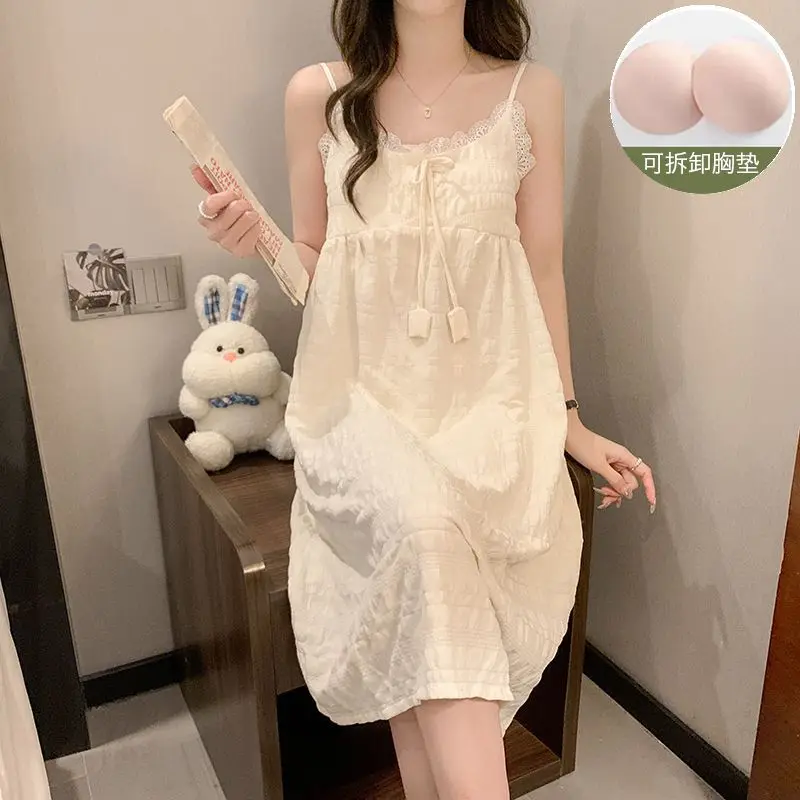 Ladies Girls Nightgown with A Chest Cushion Summer V-Neck Sling Sleepwear Cute Princess Style Pajamas Schoolgirl Sleep Tops
Ladies Girls Nightgown with A Chest Cushion Summer V-Neck Sling Sleepwear Cute Princess Style Pajamas Schoolgirl Sleep Tops 