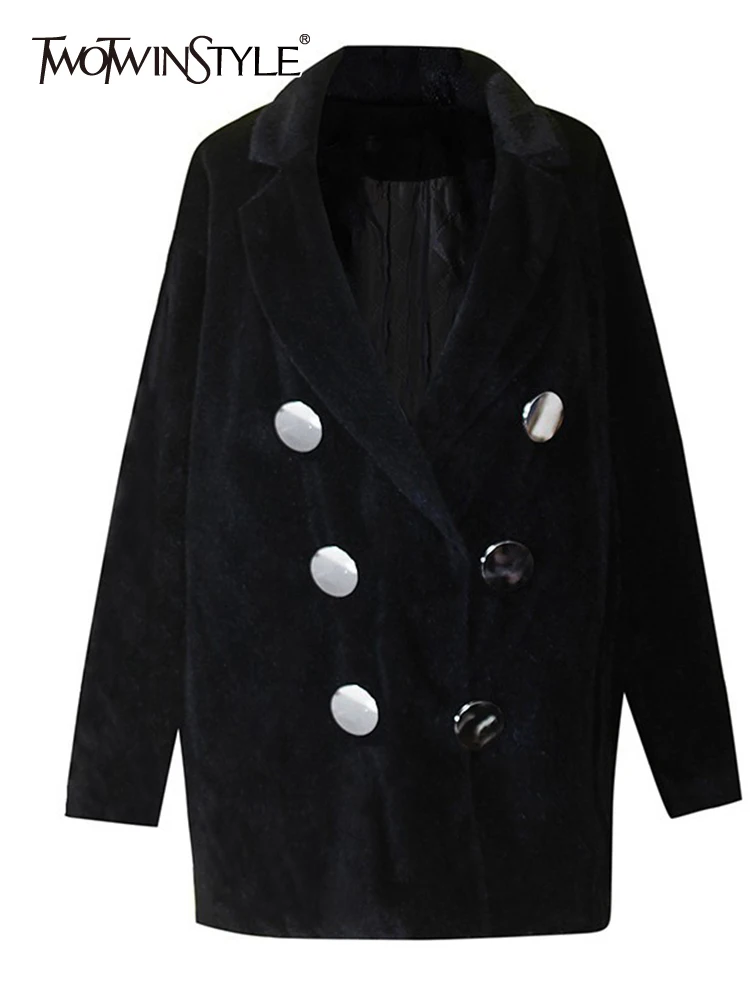 TWOTWINSTYLE Solid Casual Patchwork Double Breasted Coat Dress For Women Lapel Long Sleeve Loose Woolen Coats Female Style New
TWOTWINSTYLE Solid Casual Patchwork Double Breasted Coat Dress For Women Lapel Long Sleeve Loose Woolen Coats Female Style New