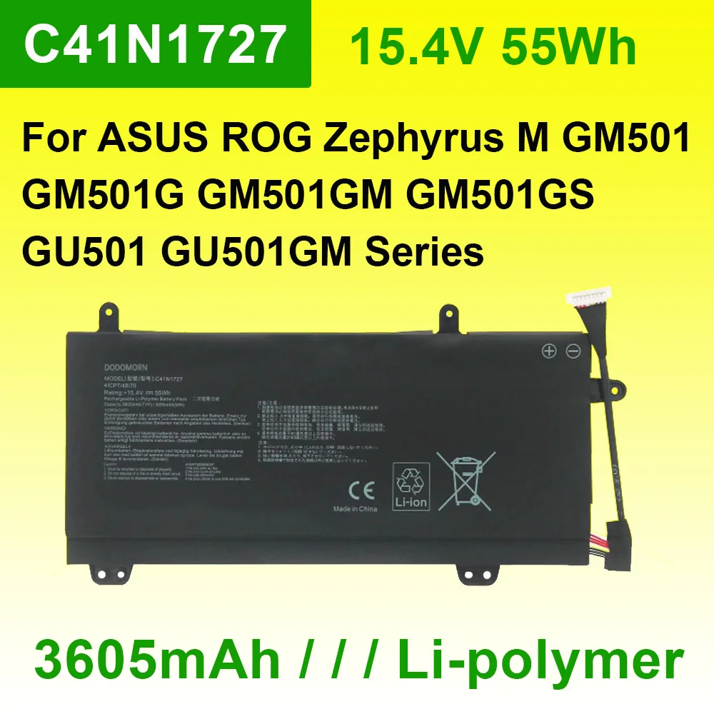 C41N1727 Аккумулятор для ноутбука ASUS ROG Zephyrus M GM501 GM501G GM501GM GM501GS GU501 GU501GM Series 15,4 V 55Wh 3605mAh
C41N1727 Аккумулятор для ноутбука ASUS ROG Zephyrus M GM501 GM501G GM501GM GM501GS GU501 GU501GM Series 15,4 V 55Wh 3605mAh