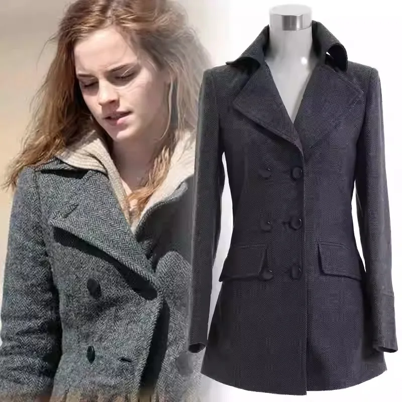 Movie Hermione Granger Cosplay Costume Woman's Retro Jacket Grey Fashion Coat Costume
Movie Hermione Granger Cosplay Costume Woman's Retro Jacket Grey Fashion Coat Costume