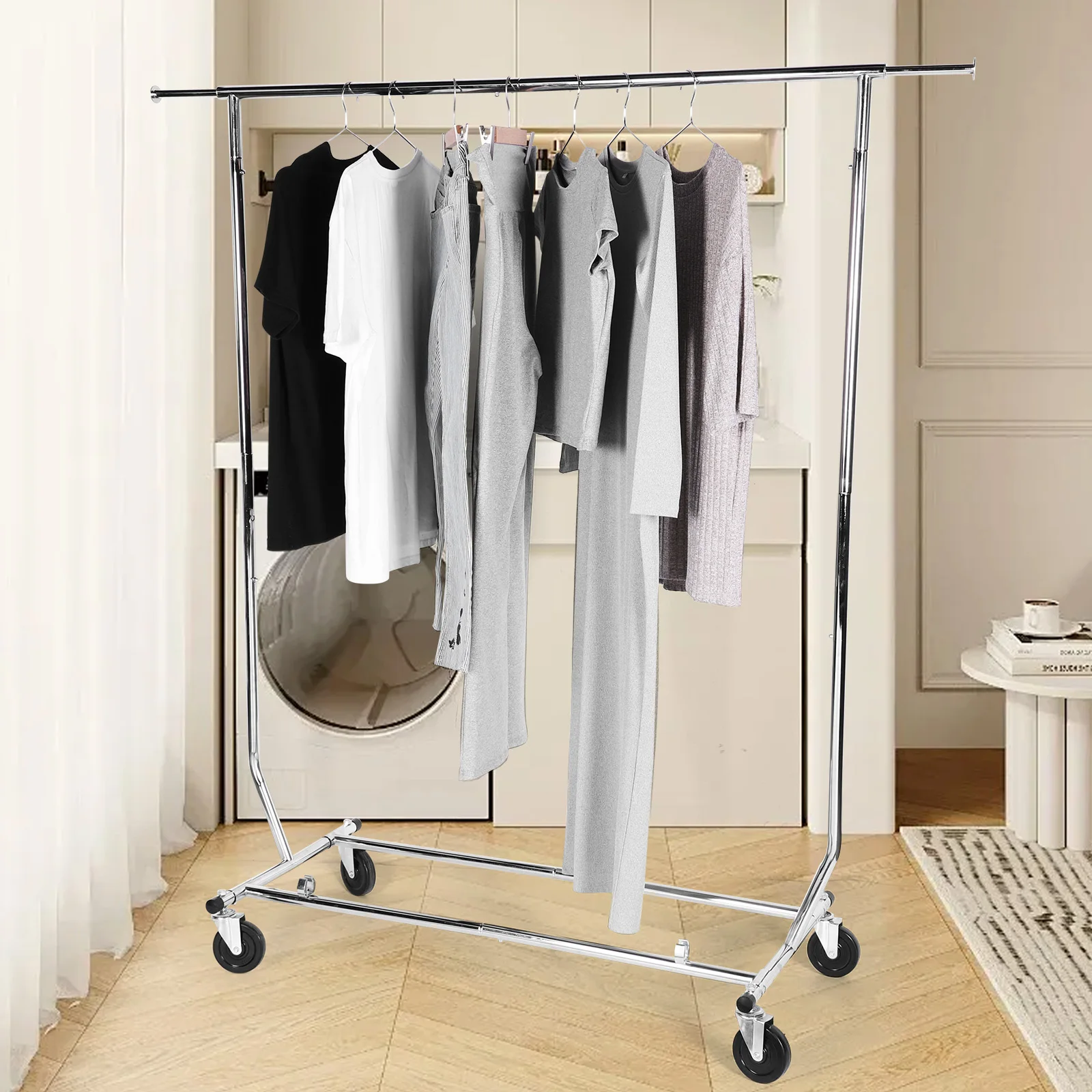 Standing Metal Clothing Rack with Sturdy Wheels Standing Rolling Clothing Rack Portable Closet Wardrobe Rack for Hanging Clothes
Standing Metal Clothing Rack with Sturdy Wheels Standing Rolling Clothing Rack Portable Closet Wardrobe Rack for Hanging Clothes
