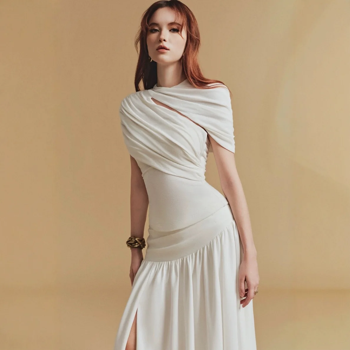 Side Twist Ruched Dusty Pink Asymmetric Cape Sleeveless Stretch Knit Midi Maxi Dress Sets Wedding Evening Formal Guest Gown
Side Twist Ruched Dusty Pink Asymmetric Cape Sleeveless Stretch Knit Midi Maxi Dress Sets Wedding Evening Formal Guest Gown