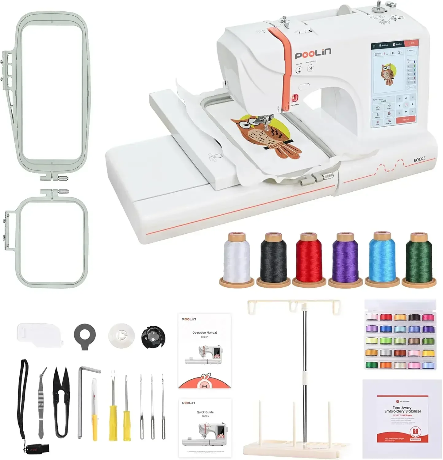 Poolin EOC05 Embroidery Machine - 4 x 9.25 Inch Large Hoop Embroidery Area, Computerized Embroidery Machine