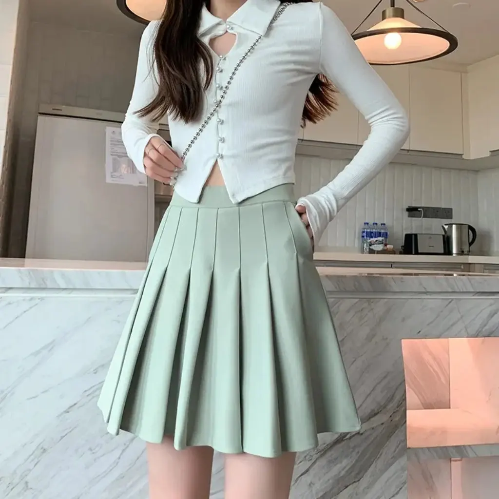 Black Pleated Skirt for Women High Waist Slimming College Style with Pockets Summer Autumn Winter Half-Length Skirt
Black Pleated Skirt for Women High Waist Slimming College Style with Pockets Summer Autumn Winter Half-Length Skirt