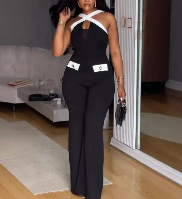 2025 модный индивидуальный контрастный комбинезон с высокой талией, летний женский комбинезон без рукавов с перекрестным вырезом и подвесным воротником
2025 модный индивидуальный контрастный комбинезон с высокой талией, летний женский комбинезон без рукавов с перекрестным вырезом и подвесным воротником