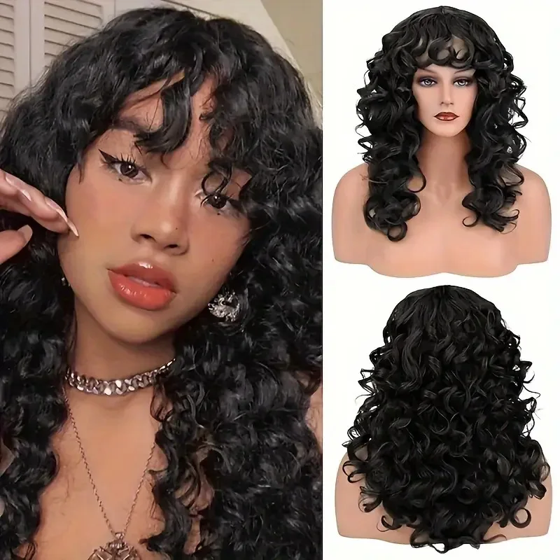20inch Women Black Curly Wigs Long Curly Afro Wig with Bangs Ladies' Soft Fluffy Synthetic Fiber Hair Wig for Cosplay Daily Wear
20inch Women Black Curly Wigs Long Curly Afro Wig with Bangs Ladies' Soft Fluffy Synthetic Fiber Hair Wig for Cosplay Daily Wear