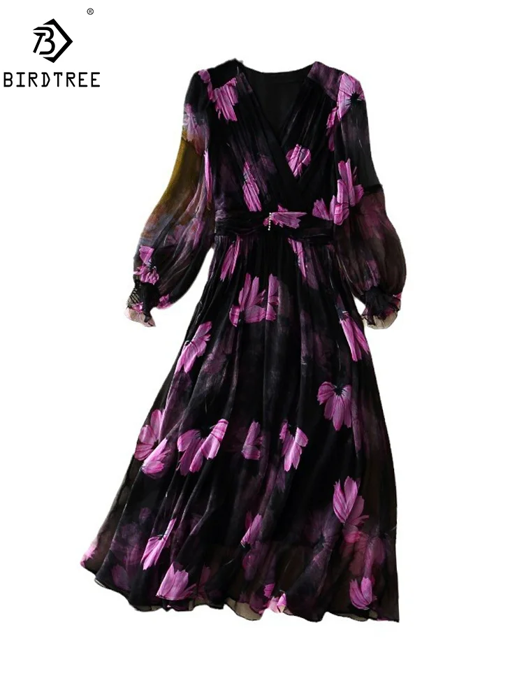 BirdTree, 100%Real Silk Fashion Dresses, Women Lantern Sleeve V Neck Flower, Elegant Vacation Party Dress, 2024 Summer D44773QM
BirdTree, 100%Real Silk Fashion Dresses, Women Lantern Sleeve V Neck Flower, Elegant Vacation Party Dress, 2024 Summer D44773QM
