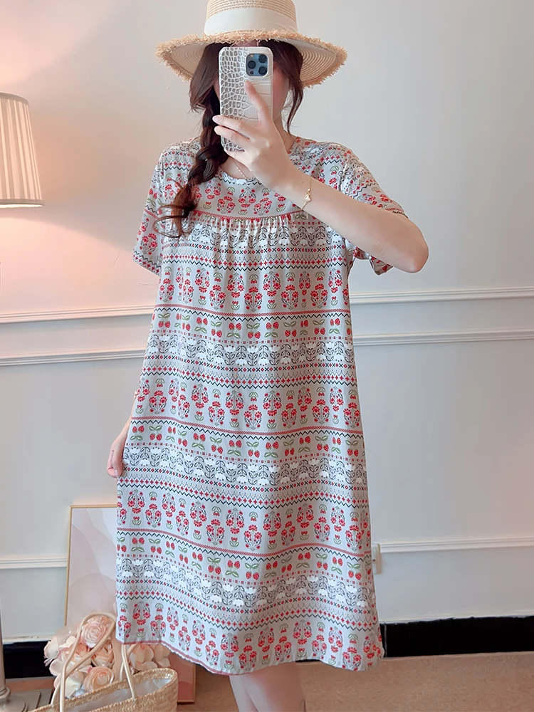 Summer Artificial Cotton Short Sleeve Print Dress Loose round Neck Home Leisure Cotton Silk Long Skirt for Women Youth Size
Summer Artificial Cotton Short Sleeve Print Dress Loose round Neck Home Leisure Cotton Silk Long Skirt for Women Youth Size