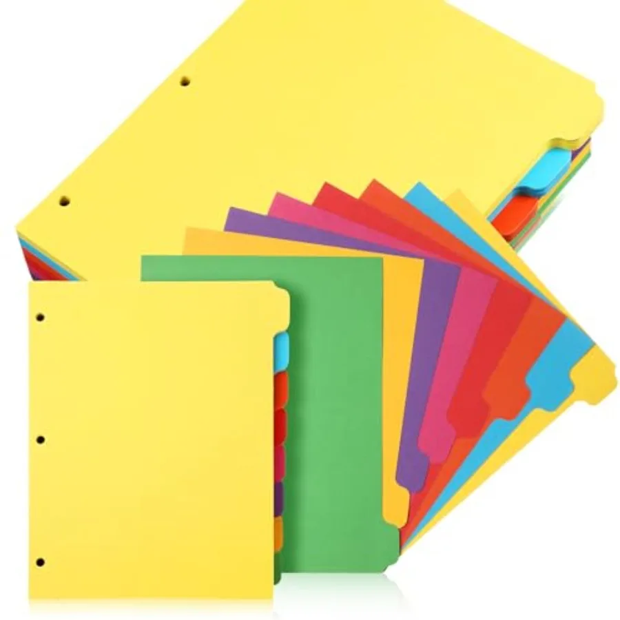 Set 3 Ring Binder Dividers with 8 Tabs, 1/8 Cut Tab Divider 3 Hole Punch Blank Index Binder Bulk 2 GSM Heavyweight Paper for Sc
Set 3 Ring Binder Dividers with 8 Tabs, 1/8 Cut Tab Divider 3 Hole Punch Blank Index Binder Bulk 2 GSM Heavyweight Paper for Sc