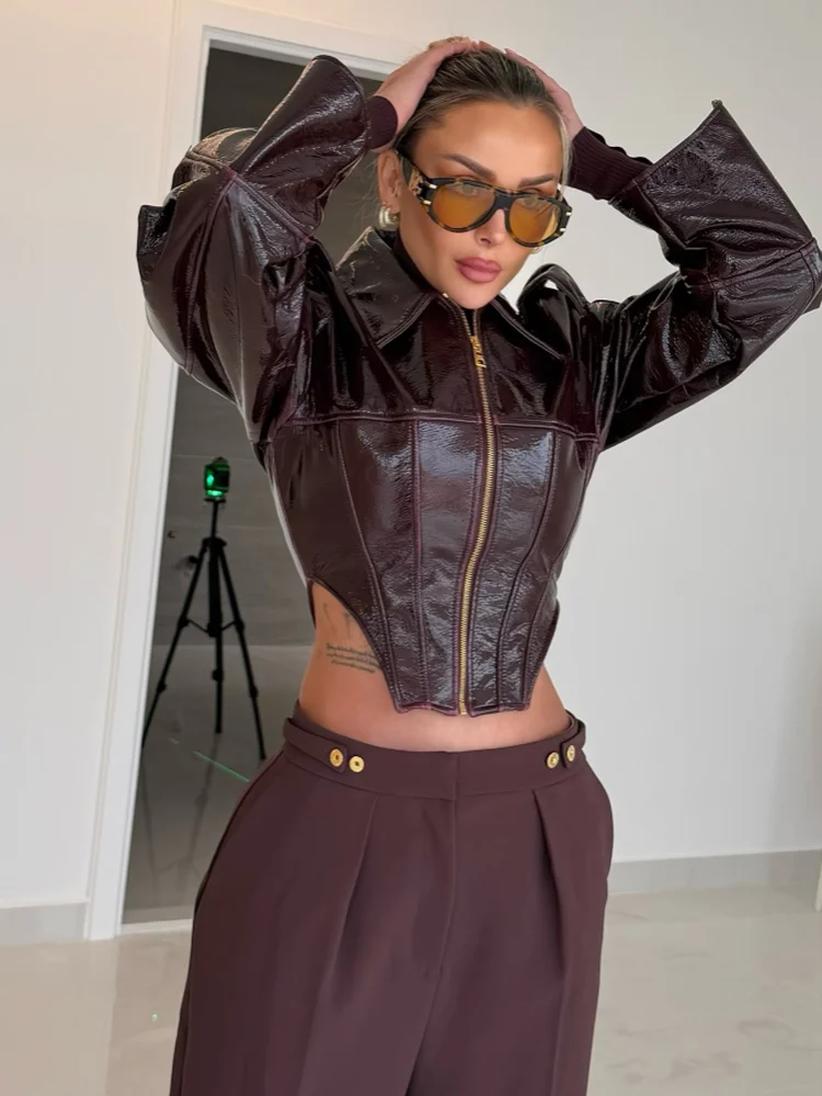 Style High Waist PU Leather Jacket Long Sleeve Biker Coat Women's Spring Autumn Fashion Slim Fit Cuirassette Coat
Style High Waist PU Leather Jacket Long Sleeve Biker Coat Women's Spring Autumn Fashion Slim Fit Cuirassette Coat