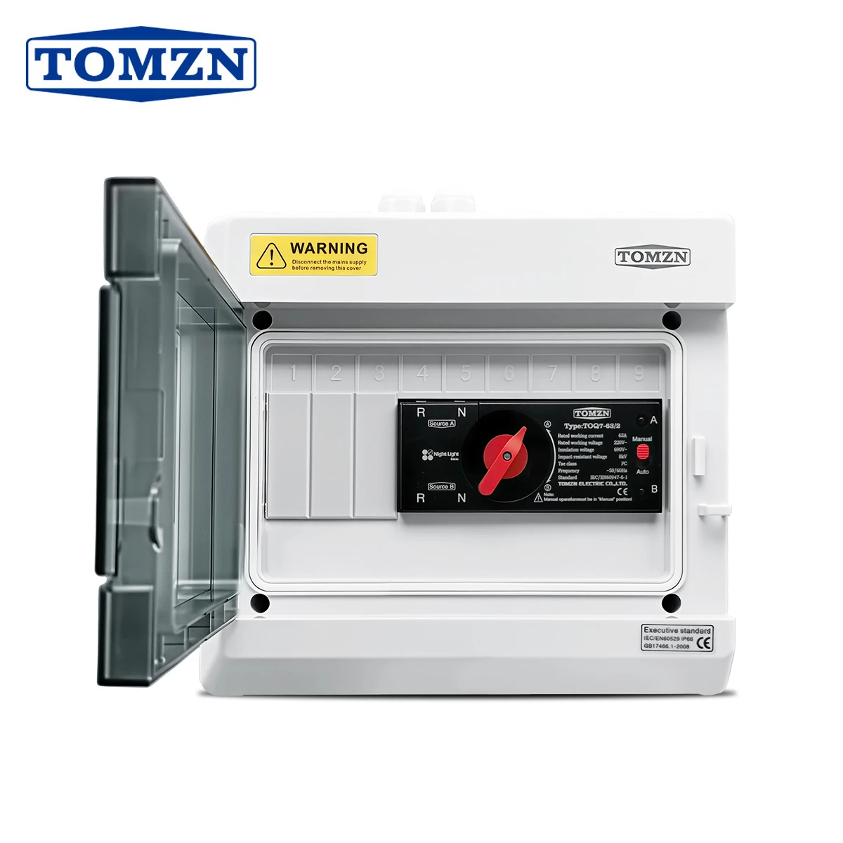 TOMZN Dual Power Automatic Transfer Switch Distribution Box 2P 230V 63A IP65 Waterproof Dustproof Outdoor Rated Connection Box
TOMZN Dual Power Automatic Transfer Switch Distribution Box 2P 230V 63A IP65 Waterproof Dustproof Outdoor Rated Connection Box