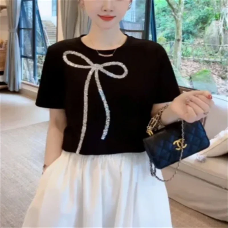 2025 Summer Fashion Streetwear Cotton Diamonds Edging Bow Tassel Slim T-Shirt Women Tops Girls Tees 4XL
2025 Summer Fashion Streetwear Cotton Diamonds Edging Bow Tassel Slim T-Shirt Women Tops Girls Tees 4XL