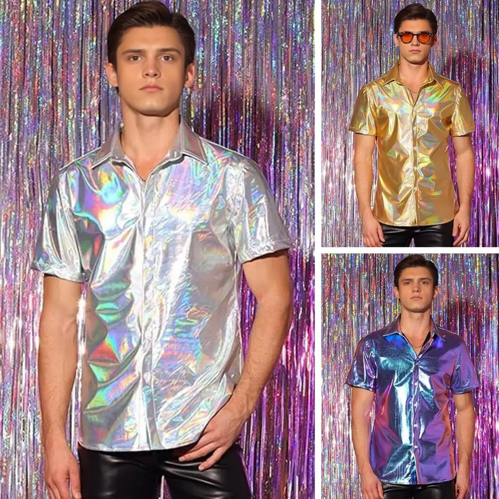 Short Sleeve Men Shirt Men Cotton Blend Shirt Sparkling Metallic Men's Disco Shirts for Stage Performance Nightclub for Bar
Short Sleeve Men Shirt Men Cotton Blend Shirt Sparkling Metallic Men's Disco Shirts for Stage Performance Nightclub for Bar