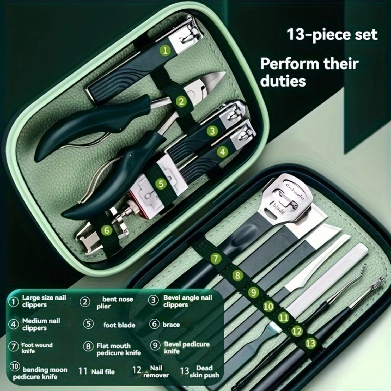 13-Piece Nail Clippers Set With Cuticle Trimmer & Pusher - Portable Manicure Tools For Use, No Batteries Required
13-Piece Nail Clippers Set With Cuticle Trimmer & Pusher - Portable Manicure Tools For Use, No Batteries Required