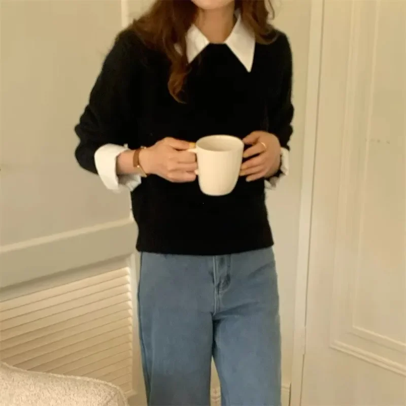 2025 New Patchwork Shirt Collar Knit Sweater Autumn and Winter Bottoming Shirt Temperament Fake Two Pieces Top Pullover
2025 New Patchwork Shirt Collar Knit Sweater Autumn and Winter Bottoming Shirt Temperament Fake Two Pieces Top Pullover