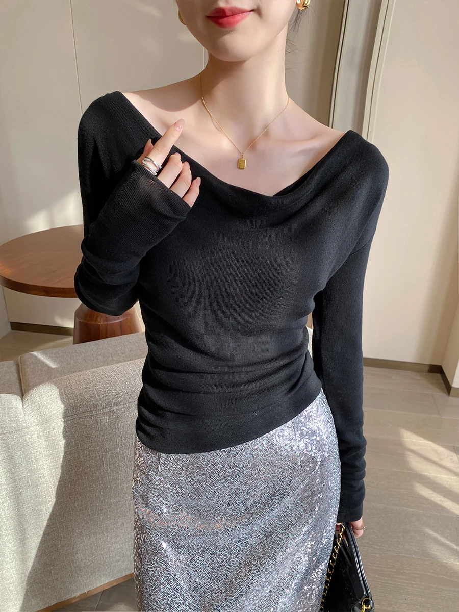 Ele Bla вязаный длинный свитер-свеч на одно плечо, женская внутренняя одежда, осеннее новое поступление, смесь полиэстера
Ele Bla вязаный длинный свитер-свеч на одно плечо, женская внутренняя одежда, осеннее новое поступление, смесь полиэстера