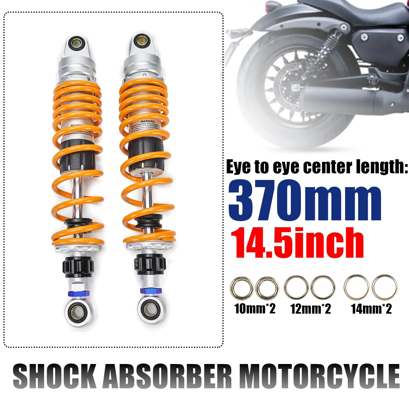 370mm 14.5inch Spring 7mm Motorcycle Bike Motors Moped Scooter Shock Absorber Rear Suspension Bumper Damping Lowering Kits
370mm 14.5inch Spring 7mm Motorcycle Bike Motors Moped Scooter Shock Absorber Rear Suspension Bumper Damping Lowering Kits