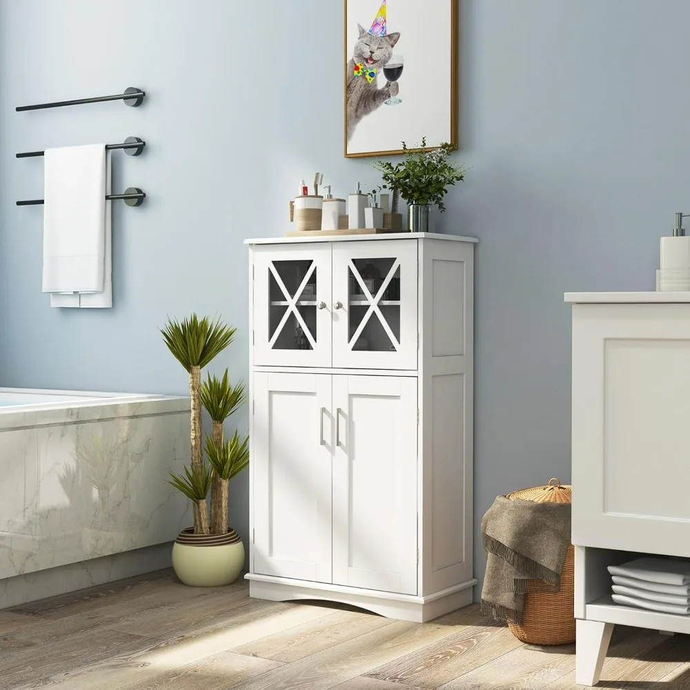 Bathroom Storage Cabinet, Freestanding Floor Cabinet w/ 4 Doors & 3 Adjustable Shelves, Bathroom Organizer Cabinet
Bathroom Storage Cabinet, Freestanding Floor Cabinet w/ 4 Doors & 3 Adjustable Shelves, Bathroom Organizer Cabinet