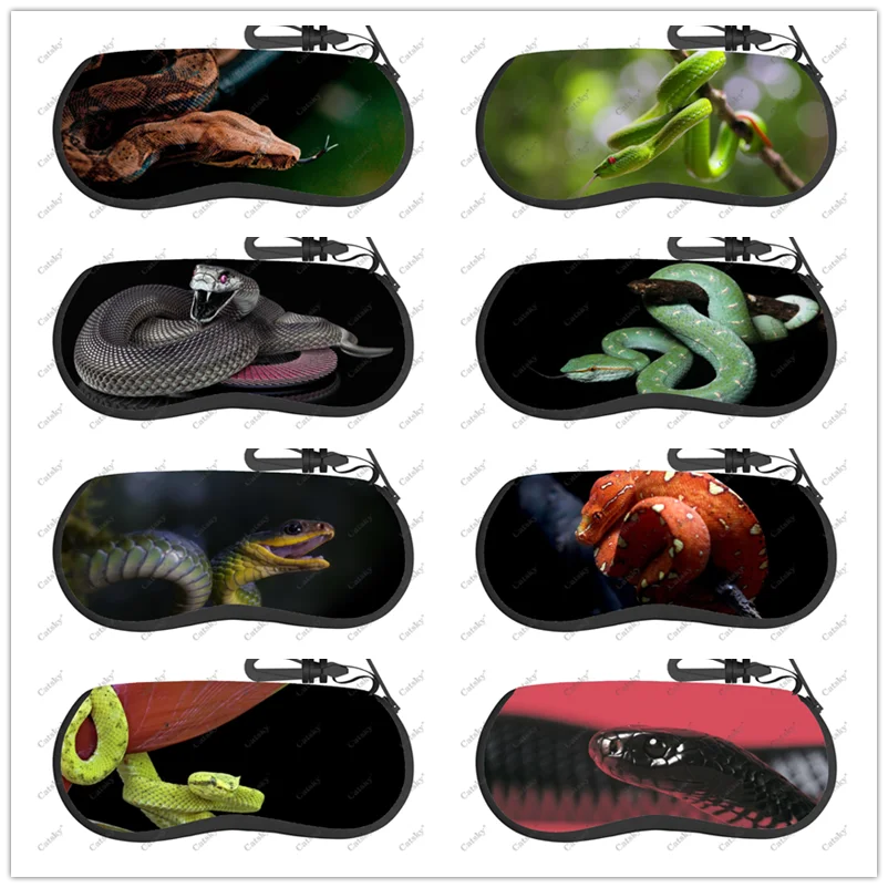 

snake animal Glasses case zipper travel printed soft shell suitable for storing pencil bags, cosmetics glasses cases