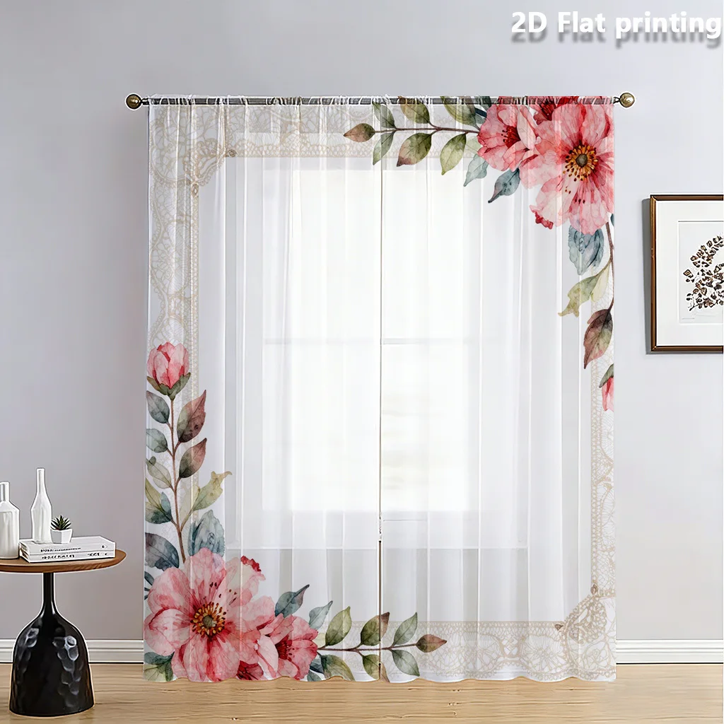 2D FLAT 2pcs Sheer Curtains Floral Pattern With Pink Roses And Green Leaves Rod Pocket Window Drapes, Filtering Panels for Bedro
2D FLAT 2pcs Sheer Curtains Floral Pattern With Pink Roses And Green Leaves Rod Pocket Window Drapes, Filtering Panels for Bedro