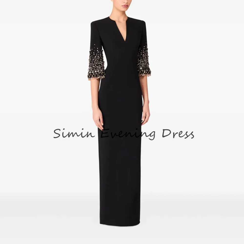 Simin Crepe Straight V-neck Floor Length Simple Evening Dresses For Women 2025 With Beading Half Sleeves Slit Elegant Party Gown 
Simin Crepe Straight V-neck Floor Length Simple Evening Dresses For Women 2025 With Beading Half Sleeves Slit Elegant Party Gown