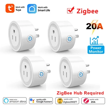 Tuya Zigbee Socket US Smart Plug 20A Home Outlet Adapter with Power Monitor APP Timing Voice Control Work with Alexa Google Home