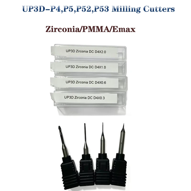 Dental Lab CADCAM UP3D-P4,P5,P52,P53 Zirconia/PMMA/Emax Milling Cutters Burs Shank 4MM 50mm/40mm Length
Dental Lab CADCAM UP3D-P4,P5,P52,P53 Zirconia/PMMA/Emax Milling Cutters Burs Shank 4MM 50mm/40mm Length