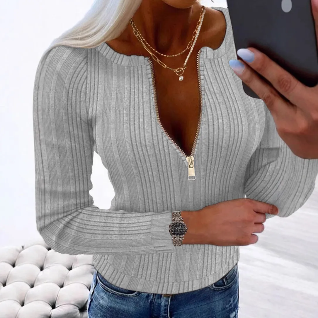 New Fall/Winter Collection Women's Fashionable Zipper V-Neck Long-Sleeve T-Shirt Top Sexy Slim-Fit Women's Wear
New Fall/Winter Collection Women's Fashionable Zipper V-Neck Long-Sleeve T-Shirt Top Sexy Slim-Fit Women's Wear