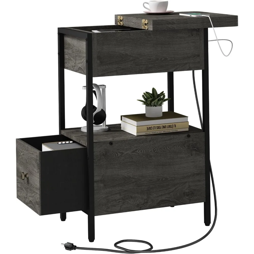 End Table with Charging Station, Narrow Side Table with Flip Top Cabinet and Fabric Drawer, Nightstand Bedside
End Table with Charging Station, Narrow Side Table with Flip Top Cabinet and Fabric Drawer, Nightstand Bedside