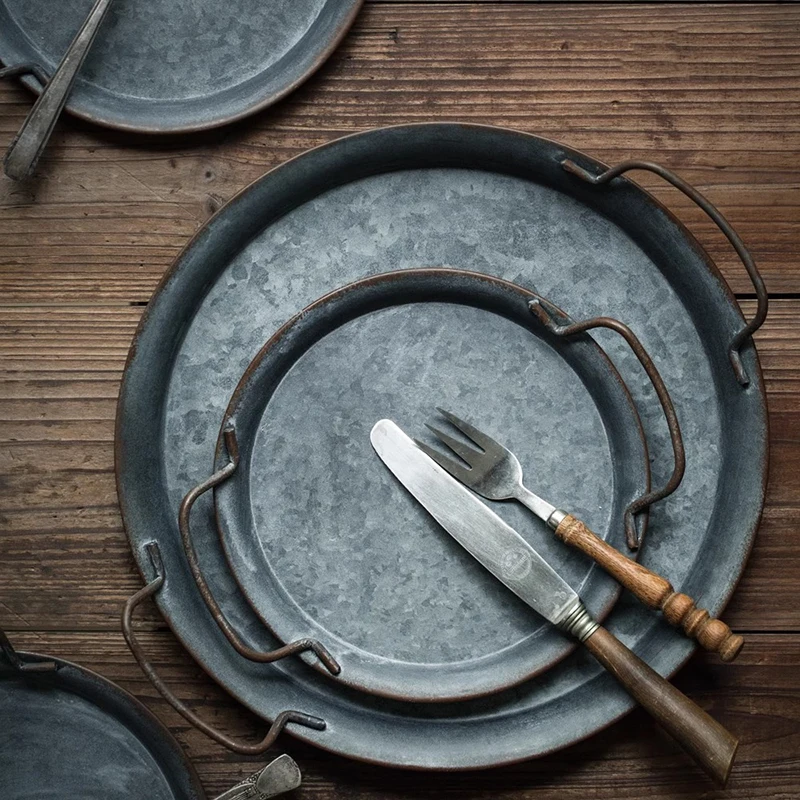 Retro Metal Plate with Handles Handcrafted Round Vintage Storage Tray Home Decor Garden Restaurant
Retro Metal Plate with Handles Handcrafted Round Vintage Storage Tray Home Decor Garden Restaurant