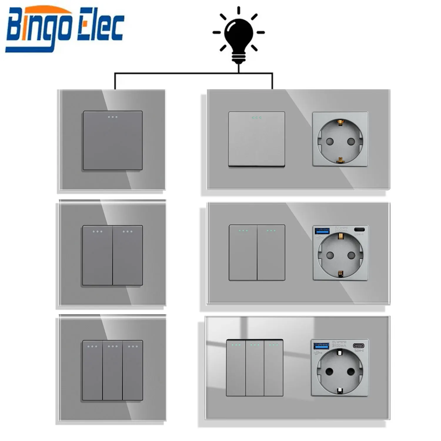 BINGOELEC USB/Type-C Wall Socket With Switch EU Button Light Switch With Glass Panel Mechanical Wall Light Switch On Off SPAIN
BINGOELEC USB/Type-C Wall Socket With Switch EU Button Light Switch With Glass Panel Mechanical Wall Light Switch On Off SPAIN