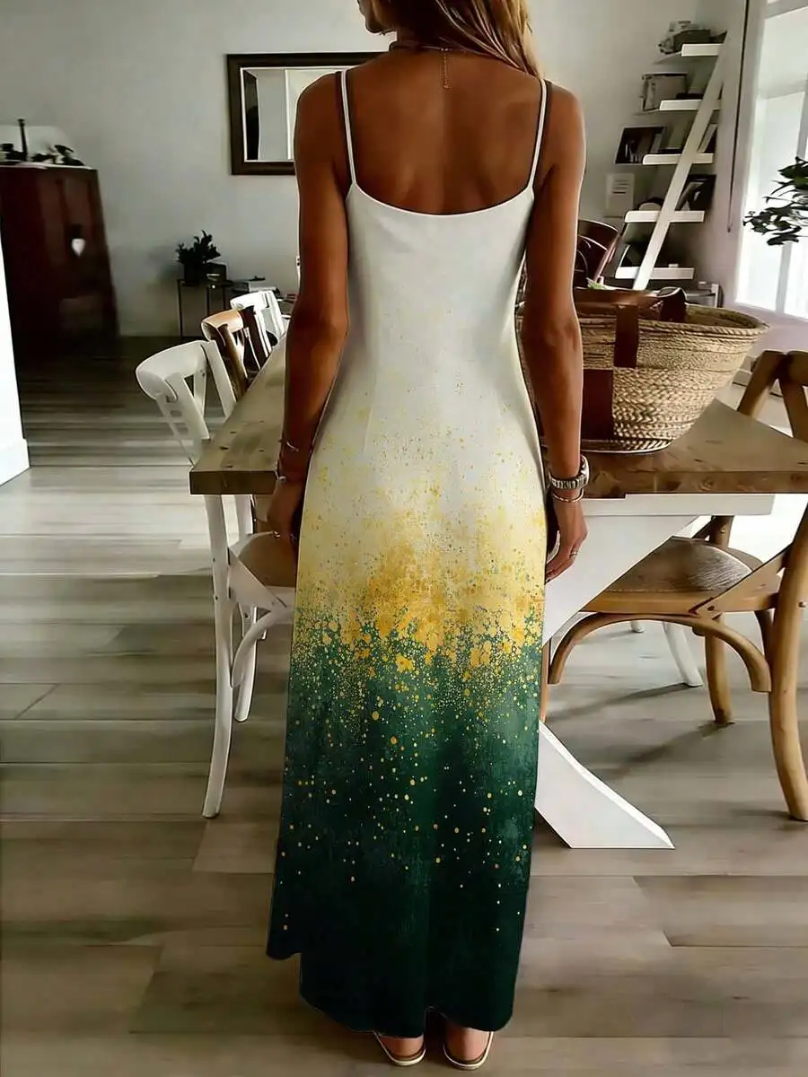 Gradient Print Sleeveless V Neck Maxi Dress For Women Summer Casual Wear
Gradient Print Sleeveless V Neck Maxi Dress For Women Summer Casual Wear