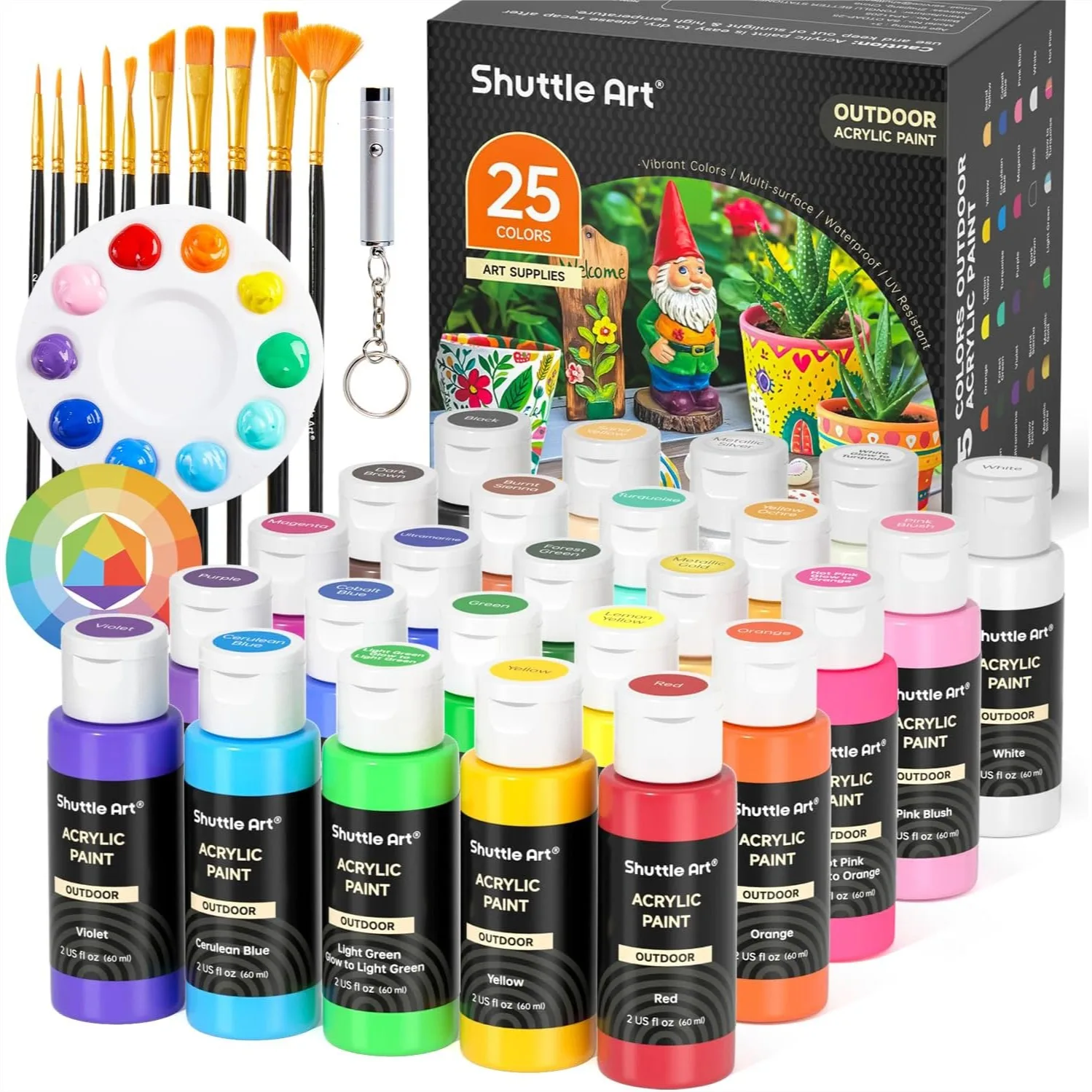 25 Colors Outdoor Acrylic Paint Set 2oz/60ml With 10 Brushes 1 Palette Rich Pigmented Paints For Artists Beginners On Rocks Wood Crafts Garden Statues
25 Colors Outdoor Acrylic Paint Set 2oz/60ml With 10 Brushes 1 Palette Rich Pigmented Paints For Artists Beginners On Rocks Wood Crafts Garden Statues