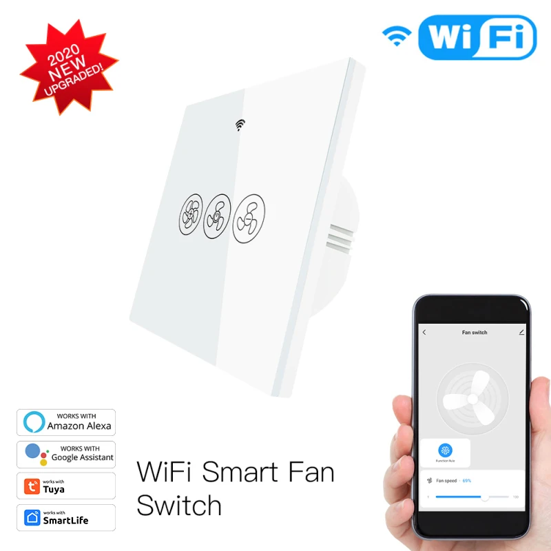 Tuya EU WiFi + RF433 Smart Ceiling Fan Switch Smart Living App 2/3-Way Wireless Remote Control Works with Alexa Google Home
Tuya EU WiFi + RF433 Smart Ceiling Fan Switch Smart Living App 2/3-Way Wireless Remote Control Works with Alexa Google Home