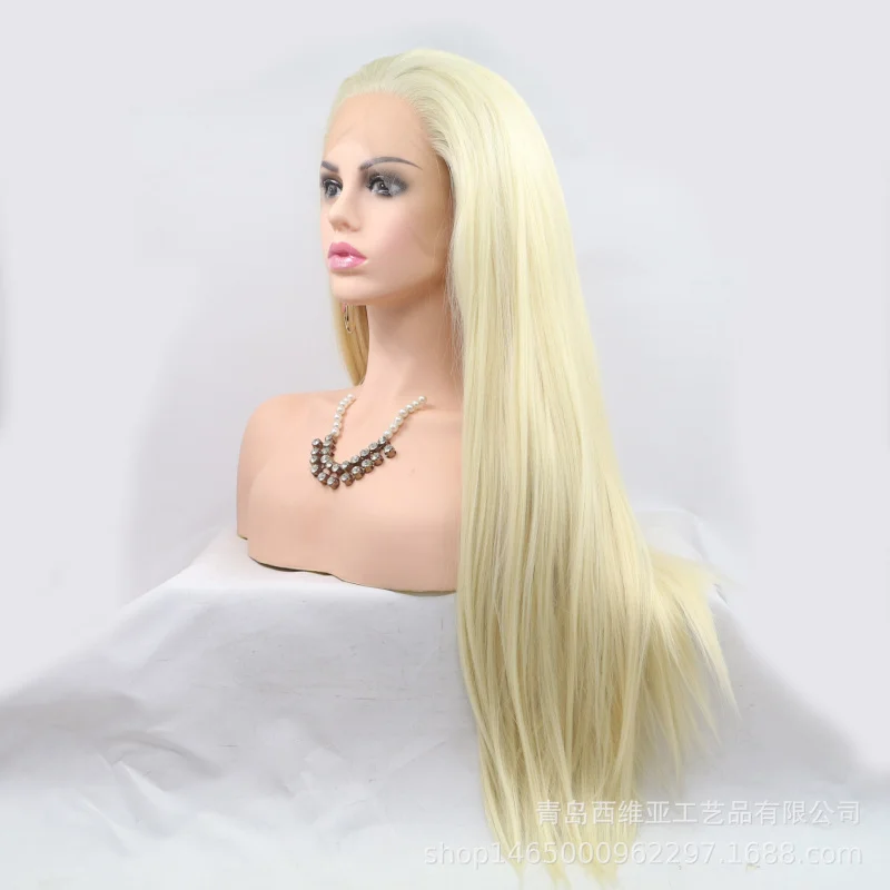 fiber 613#White and gold long straight hair half-hand-tied front lace synthetic wig
fiber 613#White and gold long straight hair half-hand-tied front lace synthetic wig