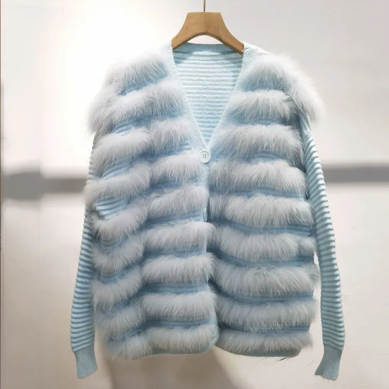 Women Loose Knitted Cardigan Coat With Natural Fox Fur Stripe Warm Fashion Luxury Female Jacket Outwear Natural Fur Coats
Women Loose Knitted Cardigan Coat With Natural Fox Fur Stripe Warm Fashion Luxury Female Jacket Outwear Natural Fur Coats