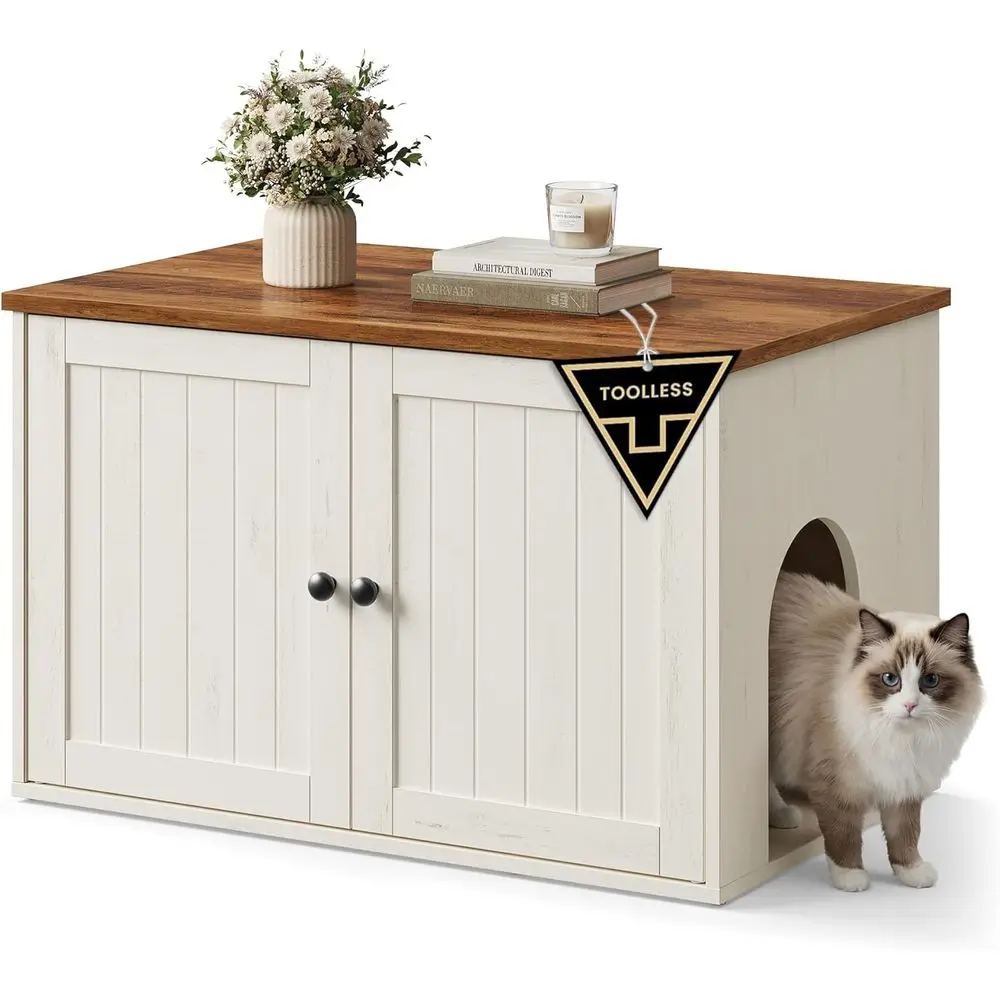Cat Litter Box Enclosure, Toolless Fast Assembly, Push-to-Open Door Indoor Cat House Furniture, Rustic White & Honey Brown
Cat Litter Box Enclosure, Toolless Fast Assembly, Push-to-Open Door Indoor Cat House Furniture, Rustic White & Honey Brown