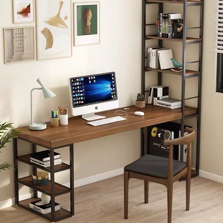 Solid wood wrought iron computer desk household conference table study bookshelf desk
Solid wood wrought iron computer desk household conference table study bookshelf desk