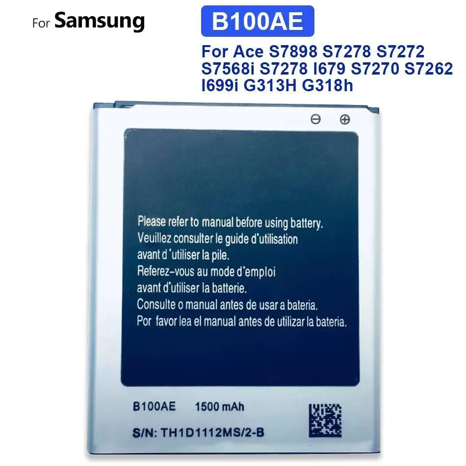 Mobile Phone Battery B100AE 1500Mah For Samsung Galaxy Ace 3 4 S7898 S7278 S7272 S7568i I679 S7270 S7262 I699i G313H G318h
Mobile Phone Battery B100AE 1500Mah For Samsung Galaxy Ace 3 4 S7898 S7278 S7272 S7568i I679 S7270 S7262 I699i G313H G318h