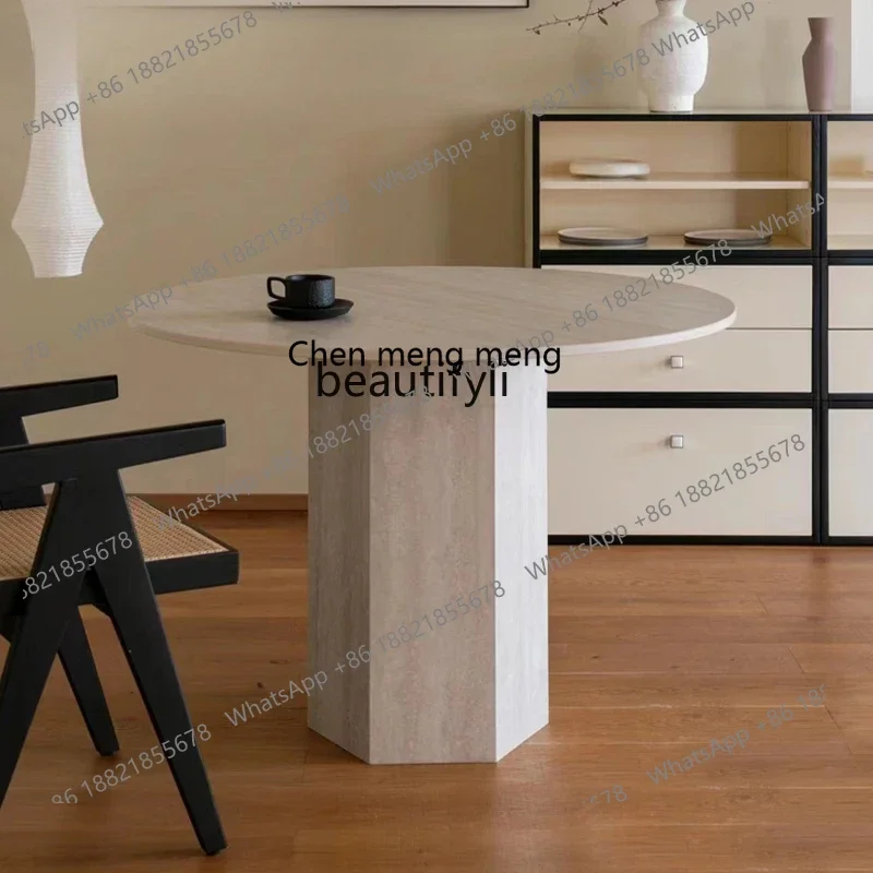 178Retro style round table designer model room high-end table marble round travertine rock slab dining table
178Retro style round table designer model room high-end table marble round travertine rock slab dining table
