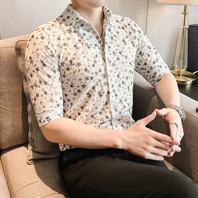 Trendy Summer Lace Floral Shirt for Men Half Sleeve Slim Fit Casual Shirt High Quality Social Banquet Party Shirts Men Clothing
Trendy Summer Lace Floral Shirt for Men Half Sleeve Slim Fit Casual Shirt High Quality Social Banquet Party Shirts Men Clothing