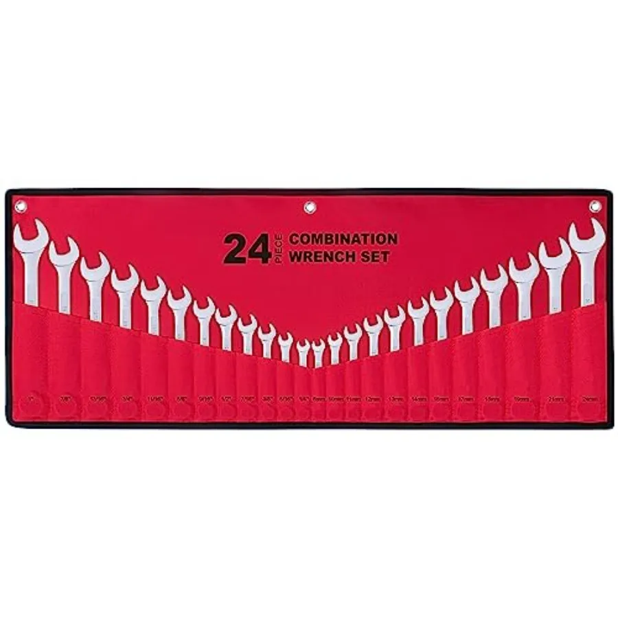 24-Piece All-Purpose Master Combination Wrench Set with Roll-up Pouch SAE 1/4" to 1", Metric 8mm to 24mm Perfect for General Ho
24-Piece All-Purpose Master Combination Wrench Set with Roll-up Pouch SAE 1/4" to 1", Metric 8mm to 24mm Perfect for General Ho