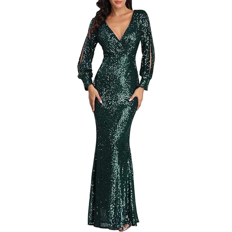 Mermaid Sequin Evening Dress Long Sleeve V-Neck Cap Sleeve Prom Gown Floor-Length Party Vestidos
Mermaid Sequin Evening Dress Long Sleeve V-Neck Cap Sleeve Prom Gown Floor-Length Party Vestidos