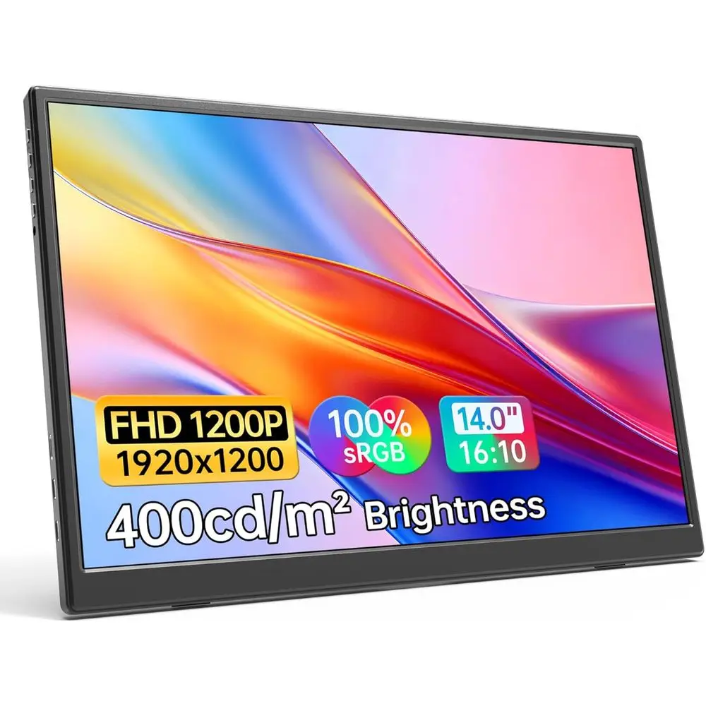14 HD 1200P Slim Portable Monitor, USB-C/HDMI, 100% SRGB, Dual Speakers, Laptop/PC/PS4/5 Compatible
14 HD 1200P Slim Portable Monitor, USB-C/HDMI, 100% SRGB, Dual Speakers, Laptop/PC/PS4/5 Compatible