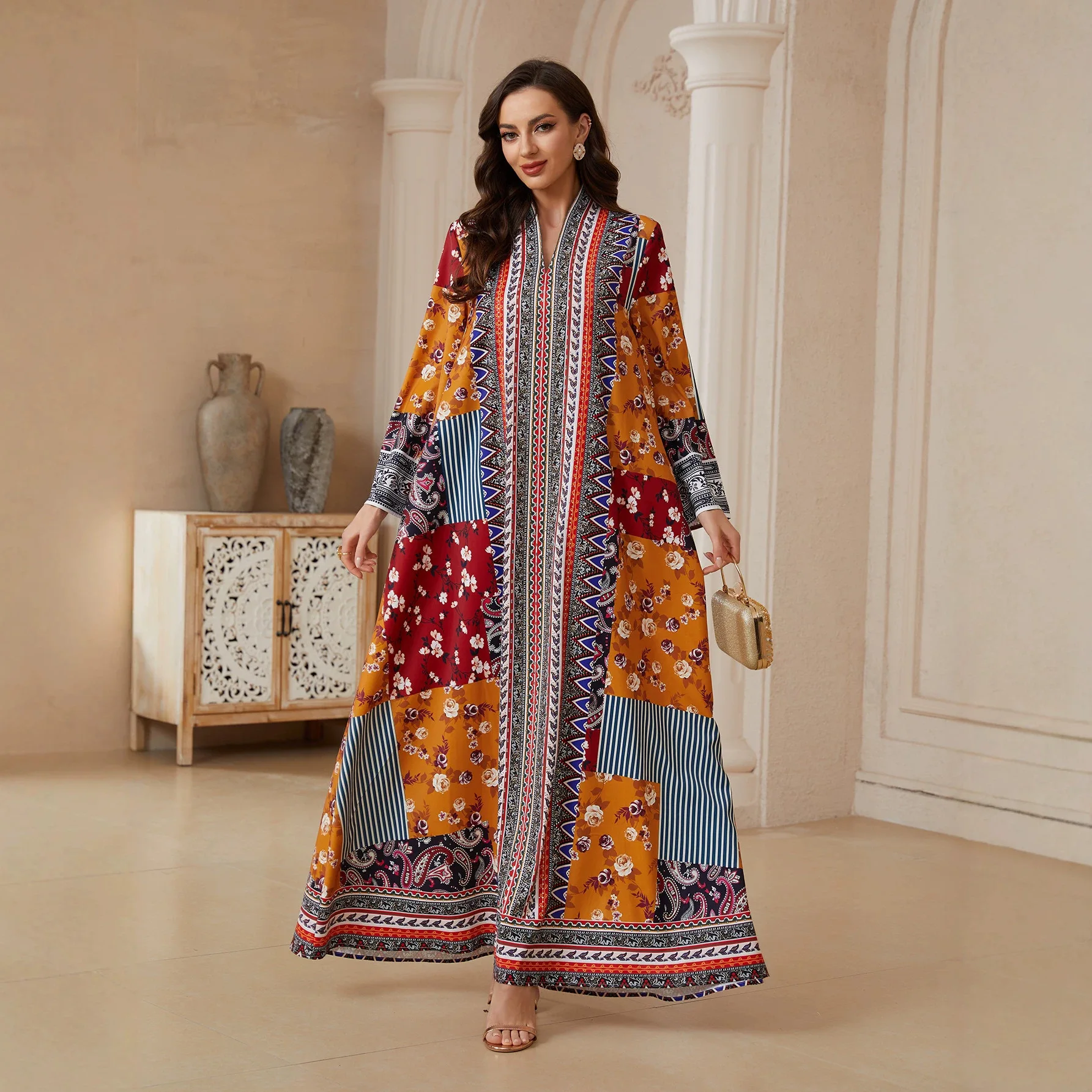 Bx24 Fashionable And Elegant Robe V-neck Long Sleeve Ethnic Style Printed Dress Robe Abaya Ramadan Dubai Luxury Islam Elegant
Bx24 Fashionable And Elegant Robe V-neck Long Sleeve Ethnic Style Printed Dress Robe Abaya Ramadan Dubai Luxury Islam Elegant