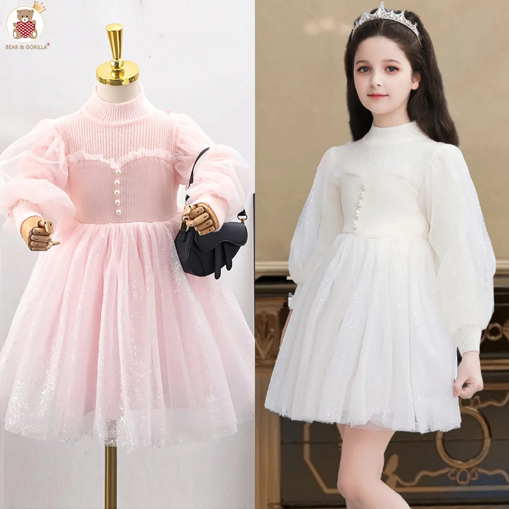 Winter Child Princess Dress Girls Knitted Splicing Mesh Dress Foreign Style Girls Lantern Sleeves Fashion
Winter Child Princess Dress Girls Knitted Splicing Mesh Dress Foreign Style Girls Lantern Sleeves Fashion